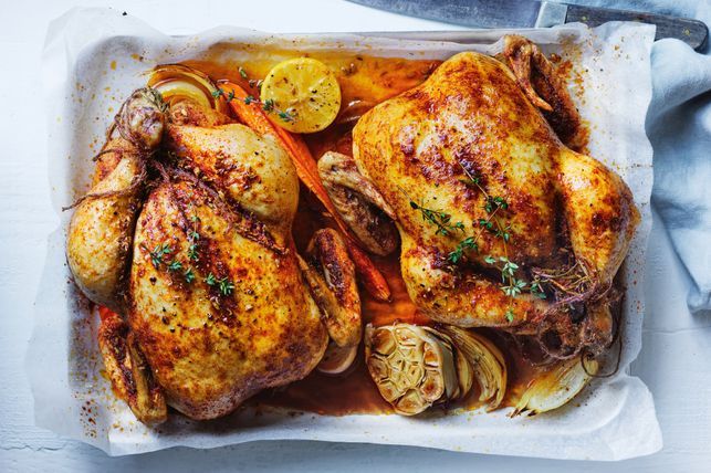 Roast chickens with lemon and herbs recipe